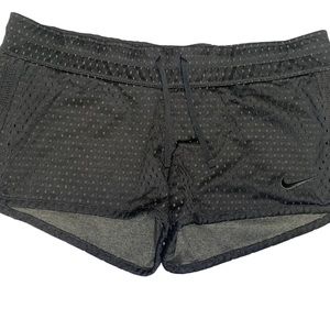 Nike Black Gray Perforated Women Athletic Shorts Drawstring Waist Size S Small